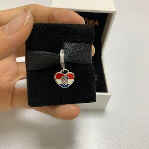 Pandora Croatia Flag heart Bead Charm Pendant